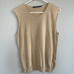 Ralph Lauren Golf Woman’s Sweater Vest 100% Cotton Size L Beige Italian Yarn